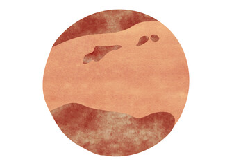 Watercolor hand drawn illustration of Mars planet. Isolated on white background