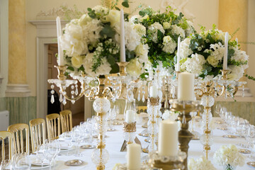 Wonderful flowers on a ceremony table in a villa