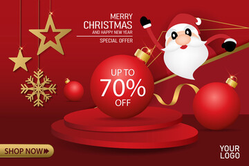 Fototapeta na wymiar christmas and happy new year sale banner background with festive decoration. vector illustration