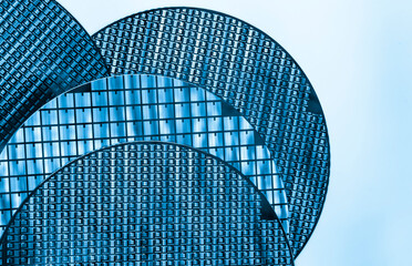 silicon chip wafer reflecting blue colors background