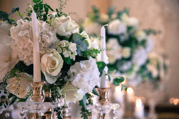 Wonderful flowers on a ceremony table in a villa