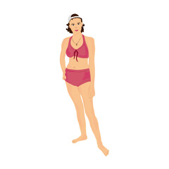 A girl in a swimsuit. Color drawing on a white background.