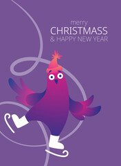 Bright Xmas poster with funny pigeons. Text 