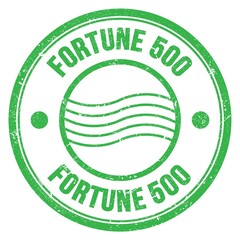 FORTUNE 500 text written on green round postal stamp sign