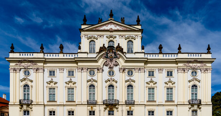 Fototapeta na wymiar detail view of the facade of the Palace of the Archbishop in the city center of Prague