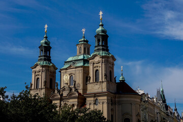 Fototapeta na wymiar the Church of St. Nicholas in the Prague Meridian square in downtown