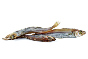 Salty fish(micromesistius) isolated on white background.