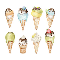 Watercolor ice cream set