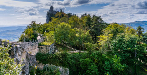 the Rocca della Guaita Castle on top of the mountain in the capital of San Marino