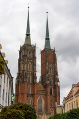 Fototapeta premium view of the cathedral in historic downtown of Wroclaw