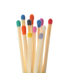 Matches with colorful heads on white background