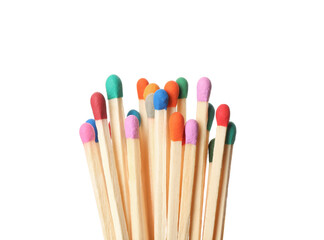 Matches with colorful heads on white background