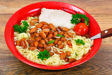 Soup with Beans and Noodles on Ham