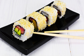 Sushi Alaska on Bark Background