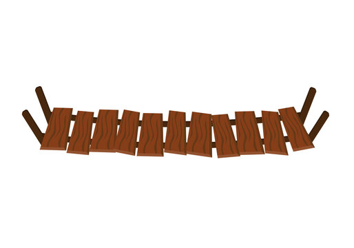 wooden suspension brown bridge with planks