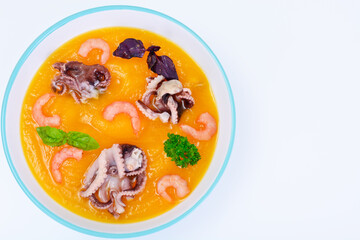 Pumpkin Soup with Seafood and Cream