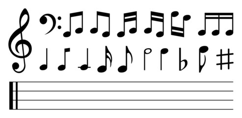 Music notes icons set.Music notes symbol.Black notes symbol on white background. Vector illustration