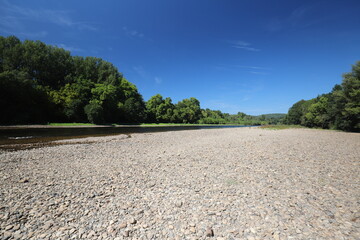 Beautiful panoramic view over the French river la Dordogne. Photo was taken on a sunny day with a...