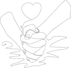 Continuous line,hand hold with love,romance emotion.