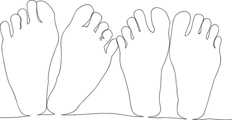Continuous line,Barefooted feet are male and female. Lie on the bed.