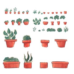 Set of hand drawn potted plants kit
