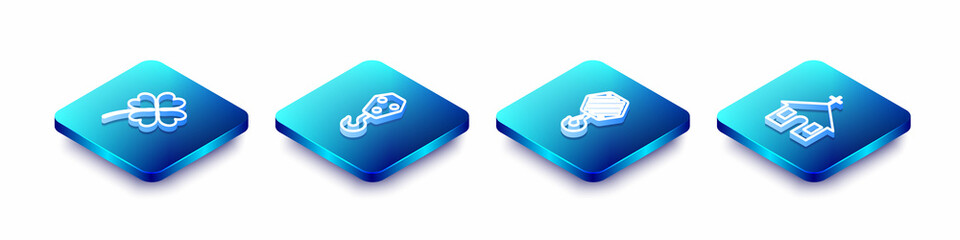 Set Isometric line Four leaf clover, Industrial hook, and Church building icon. Vector