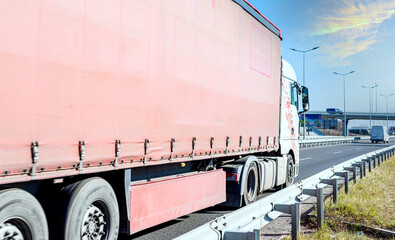 Fototapeta na wymiar Driving truck on the highway