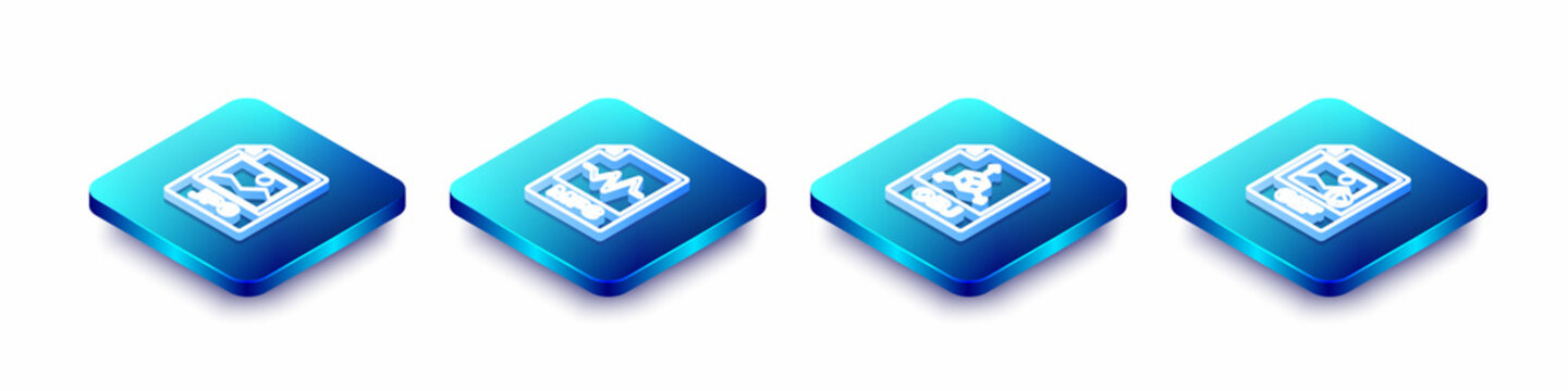Set Isometric line JPG file document, MP3, OBJ and GIF icon. Vector