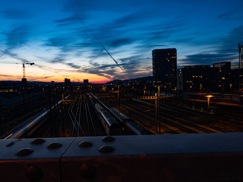 View from bridge onto rail tracks in Zurich (Switzerland)