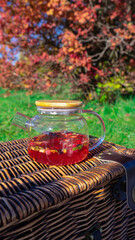 red tea and picnic busket