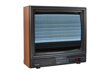 The old TV on the isolated.Old TV with interference and noise on the screen.  Retro technology concept.