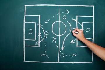 Planning soccer plays on a chalkboard