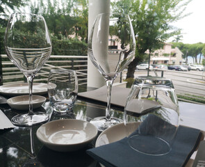 tables prepared with crystal glasses