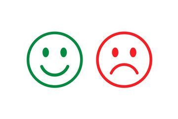 Smiling award emoticons on white background. Happy and unhappy sad smile. face Emoji set. Green, Yellow and red color.