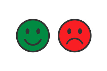 Smiling award emoticons on white background. Happy and unhappy sad smile. face Emoji set. Green, Yellow and red color.