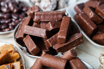 Assortment of delicious chocolate candies background. Chocolate candy isolated 