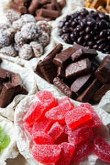 Assortment of delicious chocolate candies background. Chocolate candy isolated 