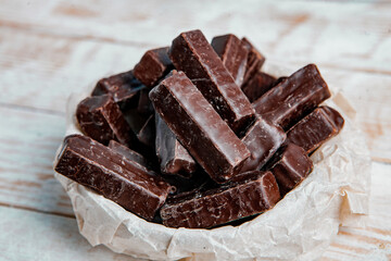 Assortment of delicious chocolate candies background. Chocolate candy isolated