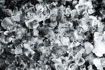 Clear crushed ice as background, top view