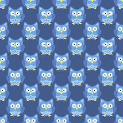 Owl stylized art seemless pattern blue colors