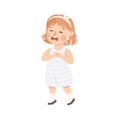 Little Girl Standing and Crying Out Loud Feeling Sad Vector Illustration