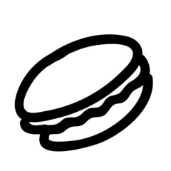 Black hand-drawn vector illustration of a macaron or a cupcake isolated on a white background
