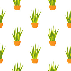 Seamless pattern with house plant pot on white background