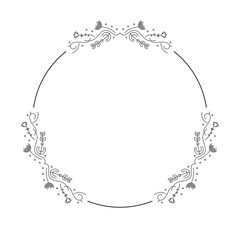 Abstract Black Simple Line Round Circ With Leaf Leaves Frame Flowers Doodle Outline Element Vector Design Style Sketch Isolated Illustration For Wedding And Banner