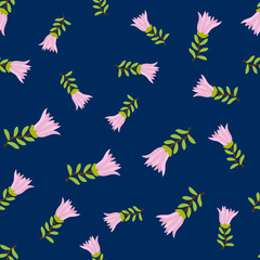 Fototapeta na wymiar Seamless pattern with pink flowers on blue background