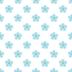 Seamless pattern with blue flowers on white background