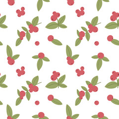 Seamless botanical pattern with winter berries. Pattern for fabric, print, baby clothes, wrapping paper, blog, collage, covers.