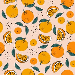 Seamless pattern with oranges. Vector hand-drawn tropical fruit background. Pattern for printing on fabric or wallpaper	
