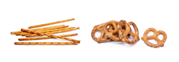 Salty cracker pretzel isolated on white background