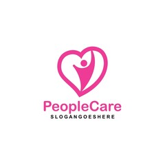 People Care Heart Shaped Logo Design Template. Symbol of care for fellow human beings, solidarity human concept vector illustration, humanitarian activities